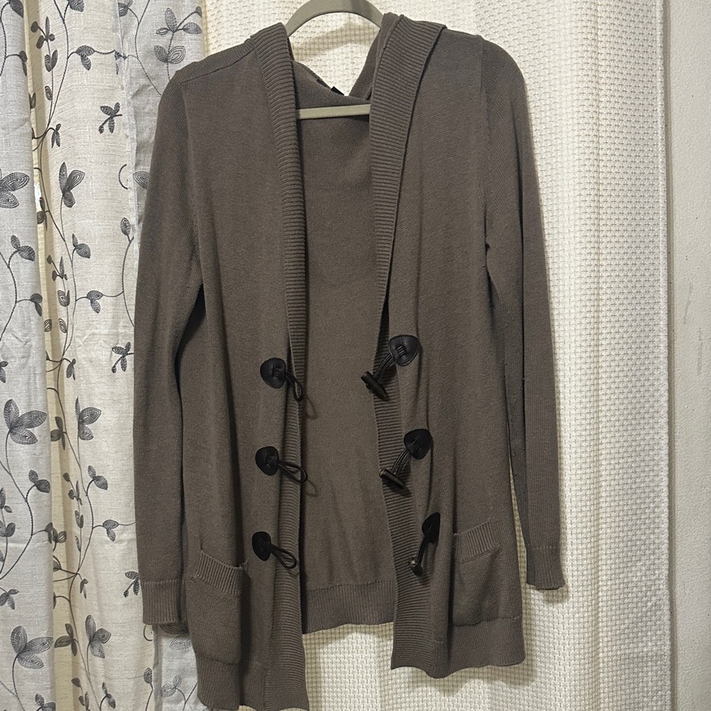 Banana Republic Taupe Hooded Toggle Cardigan Sweater
